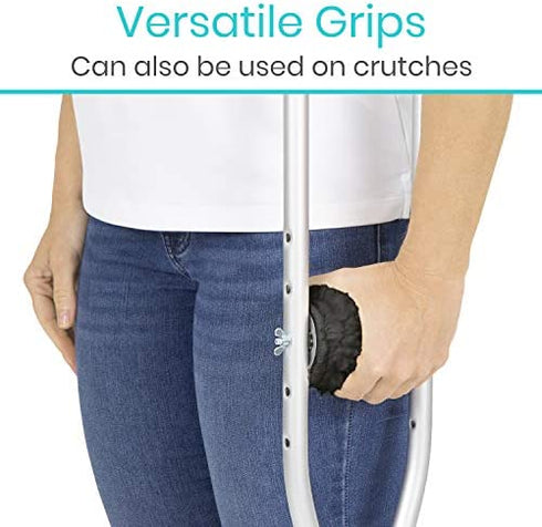 Vive Sheepskin Walker Grips 2-Pack - Hand Pad Accessories for Folding Rollator, Crutches - Soft Cushion Handle Cover for Adult, Handicap, Seniors - Medical Handlebar Foam Padding for Disability